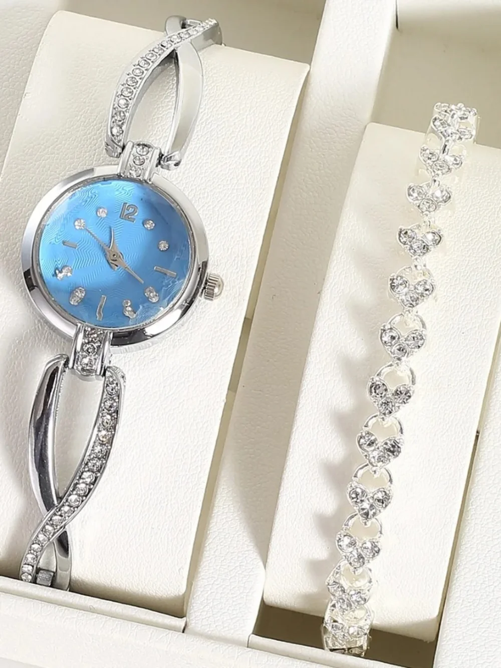 Gold-Tone Crystal Accent Women's Watch with Pink Heart Bracelet
